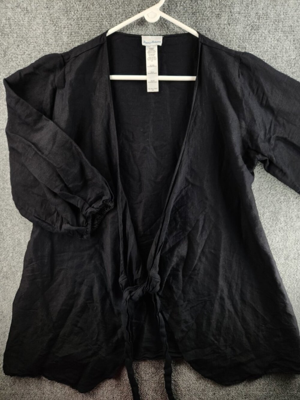 Tommy Bahama Linen Viscose Women Size Large Black Belted Top Long Cardigan Light